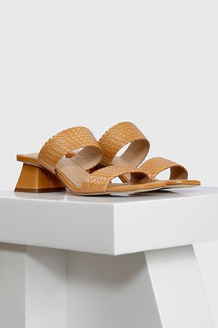 OROH Brown Interwoven Leather Block Heels 