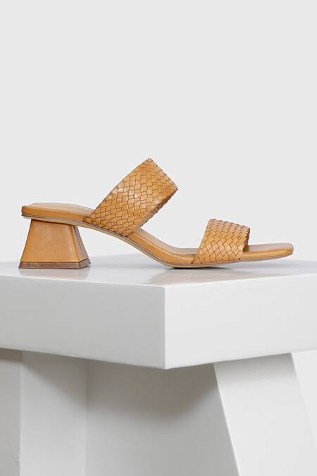Oroh_Brown Interwoven Leather Block Heels_Online_at_Aza_Fashions