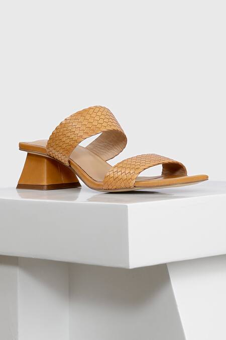 Buy_Oroh_Brown Interwoven Leather Block Heels_Online_at_Aza_Fashions