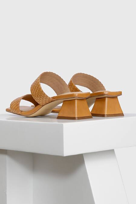 Shop_Oroh_Brown Interwoven Leather Block Heels_Online_at_Aza_Fashions