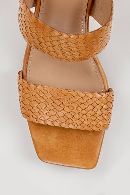 Oroh_Brown Interwoven Leather Block Heels_at_Aza_Fashions
