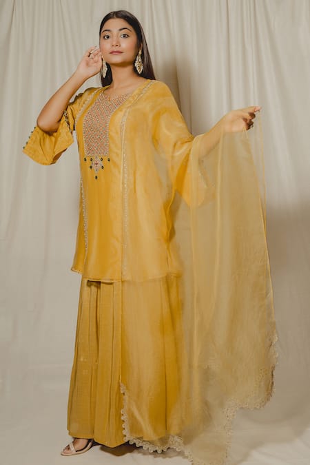 SHINOR Silk Organza Embroidered Kurta Palazzo Set 