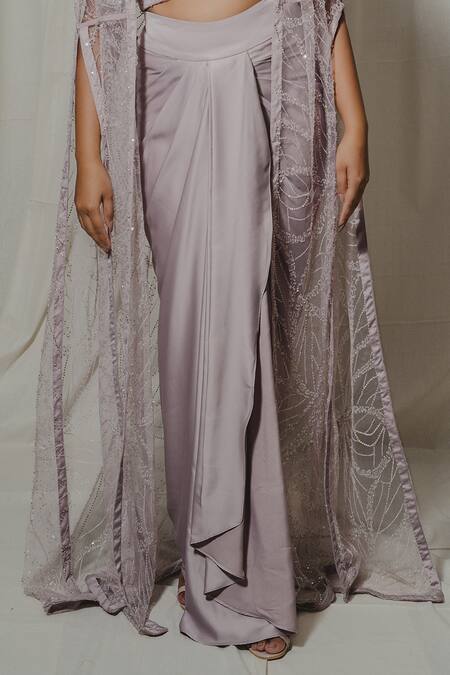 Shop_Shinor_Pink Embroidered Shrug And Draped Skirt Set _Online_at_Aza_Fashions