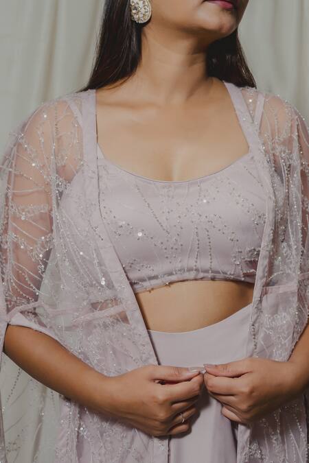 Shinor_Pink Embroidered Shrug And Draped Skirt Set _at_Aza_Fashions