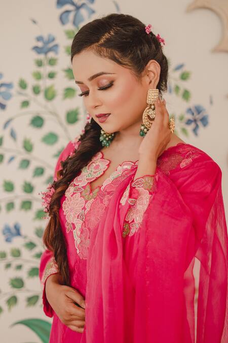 Buy Shinor Fuchsia Kurta And Palazzo Chanderi Embroidered Silk Thread Floral Set Online at Aza Fashions Buy_Shinor_Fuchsia Kurta And Palazzo Chanderi Embroidered Silk Thread Floral Set _Online_at_Aza_Fashions