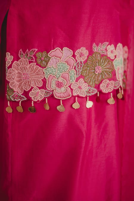 Shop Shinor Fuchsia Kurta And Palazzo Chanderi Embroidered Silk Thread Floral Set Online at Aza Fashions Shop_Shinor_Fuchsia Kurta And Palazzo Chanderi Embroidered Silk Thread Floral Set _Online_at_Aza_Fashions