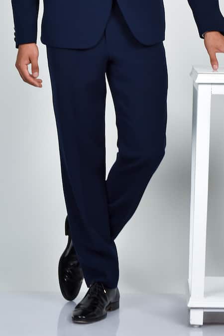 Soniya G_Blue Crepe, Handloom Cotton, Terrycloth Embroidery, Cut Placket Tuxedo Set_Online_at_Aza_Fashions