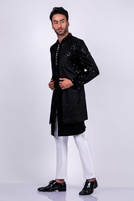 Soniya G Embossed & Embroidered Panelled Sherwani Set 