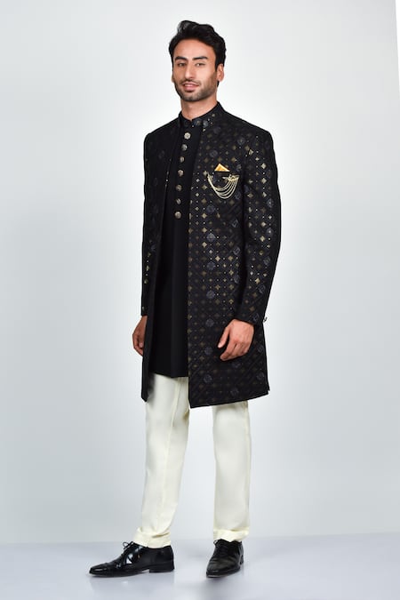 Soniya G Navy Blue Embroidered Sherwani Set 