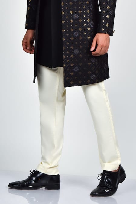 Shop_Soniya G_Navy Crepe, Rayon Embroidery, Sequins Blue Sherwani Set _Online_at_Aza_Fashions