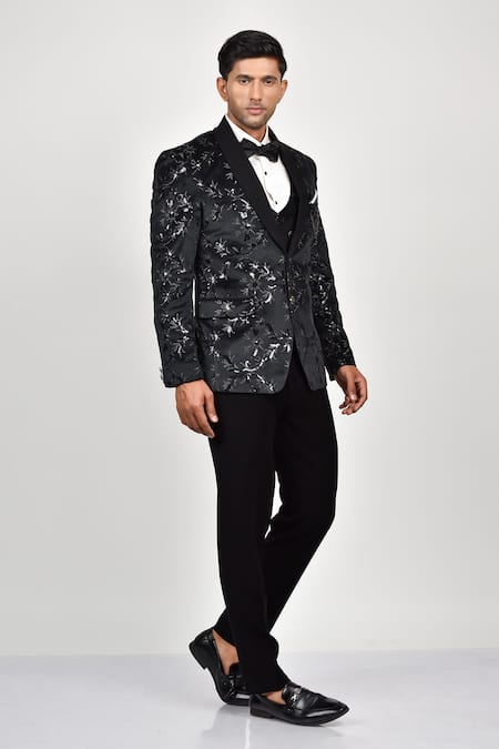 Soniya G Black Crepe Embroidered Sequin Tuxedo Waistcoat Set 