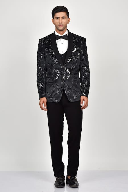 Soniya G Sequin Embroidered Tuxedo Waistcoat Set 