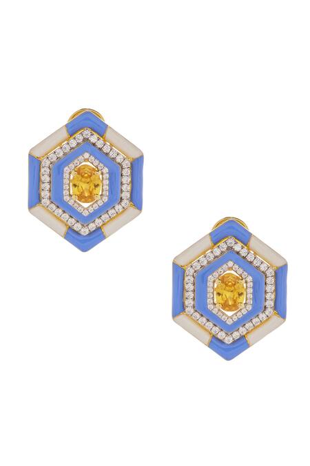 Janvi Sachdeva Design Hexagon Color Block Enameled Earrings 