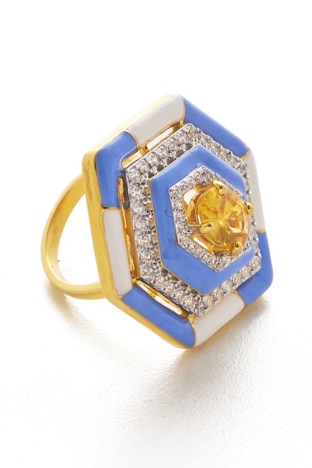 Janvi Sachdeva Design Hexagon Color Block Enameled Ring 
