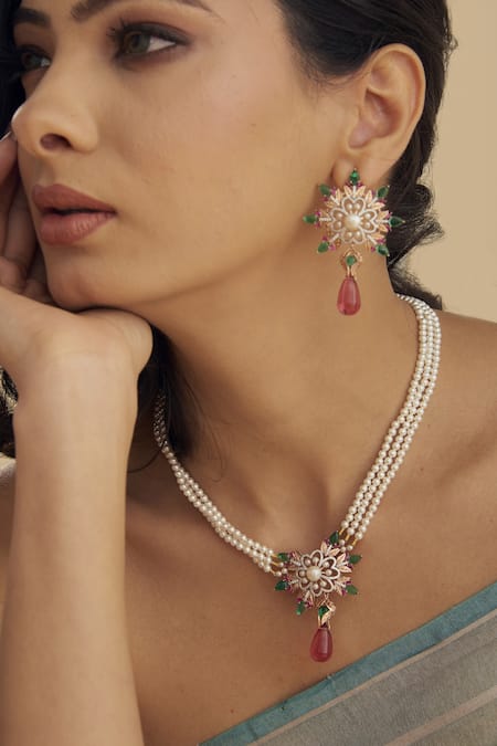 Janvi Sachdeva Design Floral Embellished Dangler Earrings 