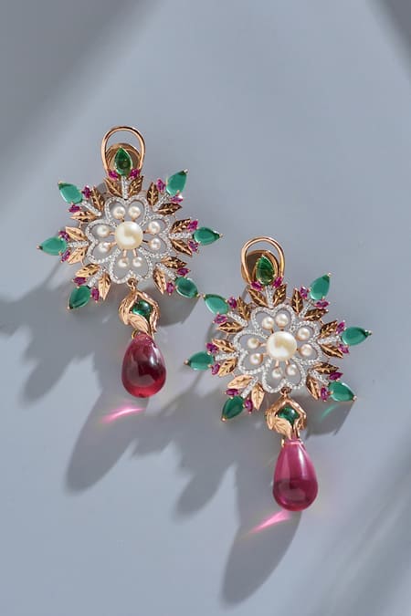 Janvi Sachdeva Design Floral Embellished Dangler Earrings 