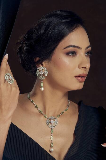 Janvi Sachdeva Design Semi Precious Gemstone Embellished Earrings 