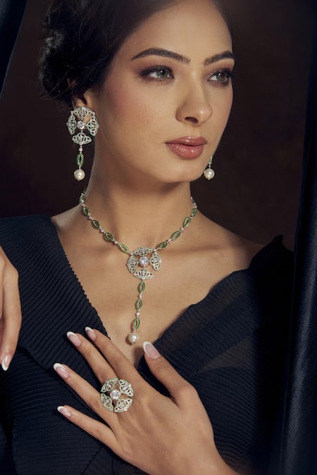 Janvi Sachdeva Design Green Semi Precious Gemstone Embellished Necklace