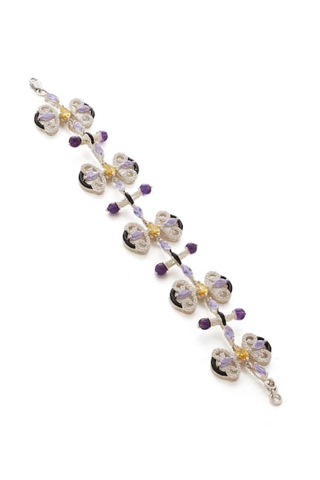 Janvi Sachdeva Design Purple Semi Precious Gemstone Mughal Motif Studded Bracelet 