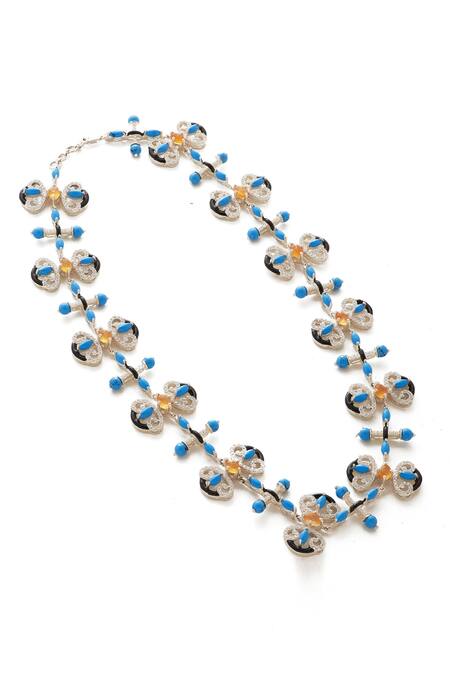 Janvi Sachdeva Design_Blue Mughal Motif Embellished Necklace _Online_at_Aza_Fashions