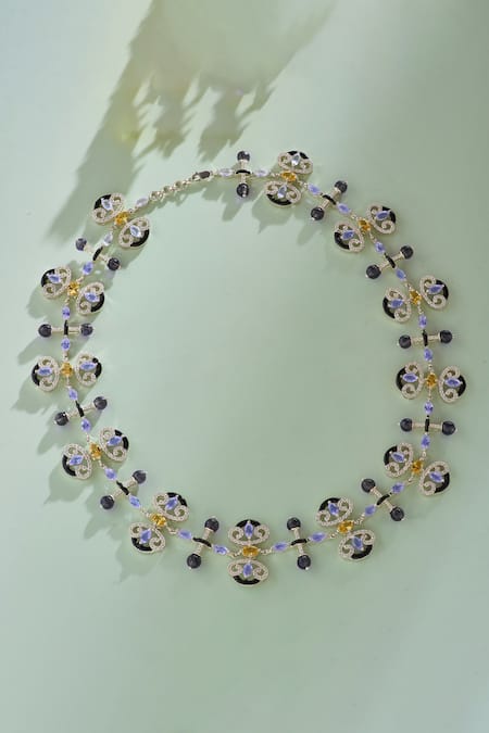 Janvi Sachdeva Design Purple Semi Precious Gemstone Mughal Motif Studded Necklace 