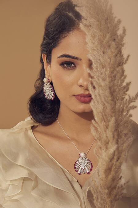 Janvi Sachdeva Design Cubic Zirconia Embellished Earrings 