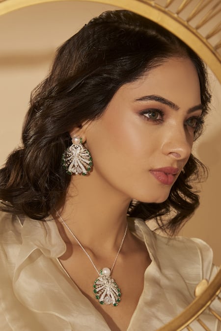 Janvi Sachdeva Design Cubic Zirconia Diamonds Embellished Earrings 