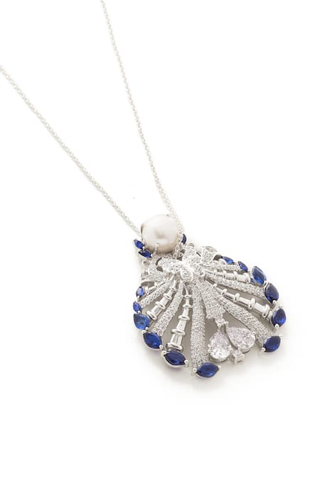 Janvi Sachdeva Design Blue Embellished Cubic Zirconia Diamonds Pendant 