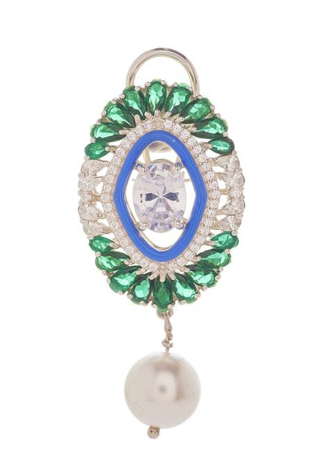 Janvi Sachdeva Design_Green Crystals, Pearls Semi Precious Gemstones Embellished Earrings _Online_at_Aza_Fashions
