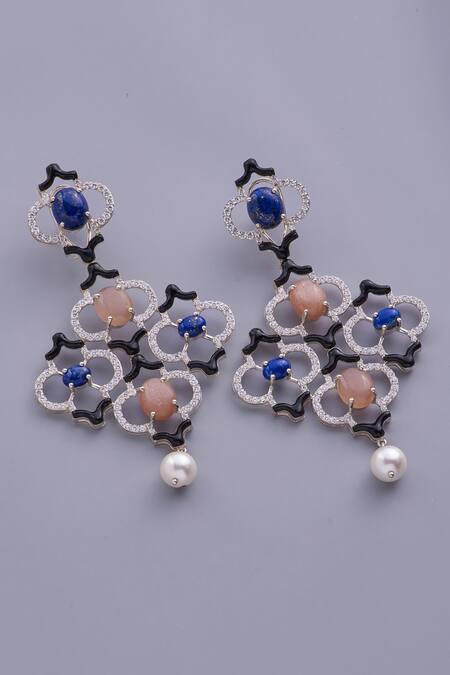 Buy_Janvi Sachdeva Design_Blue Crystals, Diamonds, Stones Cubic Zirconia Embellished Earrings _Online_at_Aza_Fashions