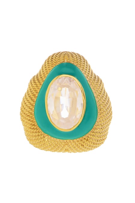 Shop_Janvi Sachdeva Design_Gold Plated Imitation Diamonds Cubic Zirconia Embellished Studs _Online_at_Aza_Fashions