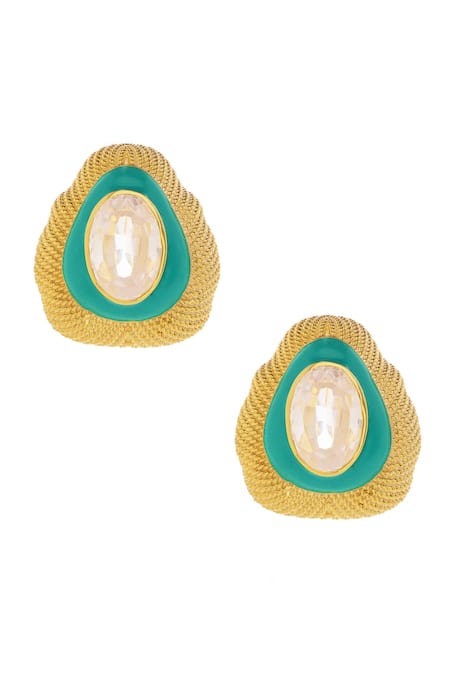 Janvi Sachdeva Design_Gold Plated Imitation Diamonds Cubic Zirconia Embellished Studs _at_Aza_Fashions