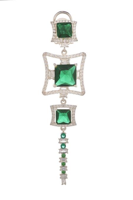 Janvi Sachdeva Design_Green Crystals, Diamonds Cubic Zirconia Embellished Earrings _Online_at_Aza_Fashions