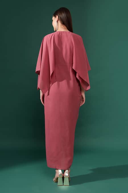 Aakaar Sara Embellished Cut Sleeves Draped Dress 