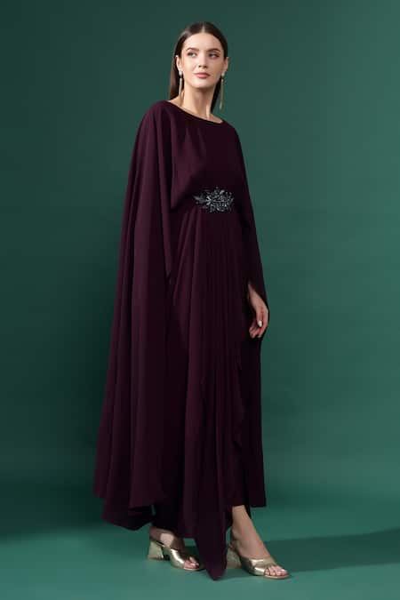 Buy_Aakaar_Purple Modal Beads Boat Neck Elena Crystal Embellished Draped Gown _Online_at_Aza_Fashions