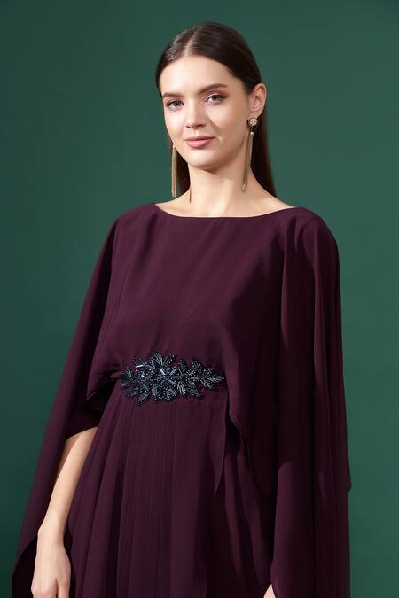 Shop_Aakaar_Purple Modal Beads Boat Neck Elena Crystal Embellished Draped Gown _Online_at_Aza_Fashions