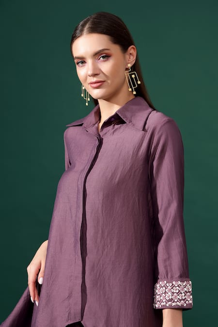 Buy_Aakaar_Purple Cotton, Silk Sequins, Beads, Embroidery Cuff Tunic Kurta With Draped Pant For Kids_Online_at_Aza_Fashions