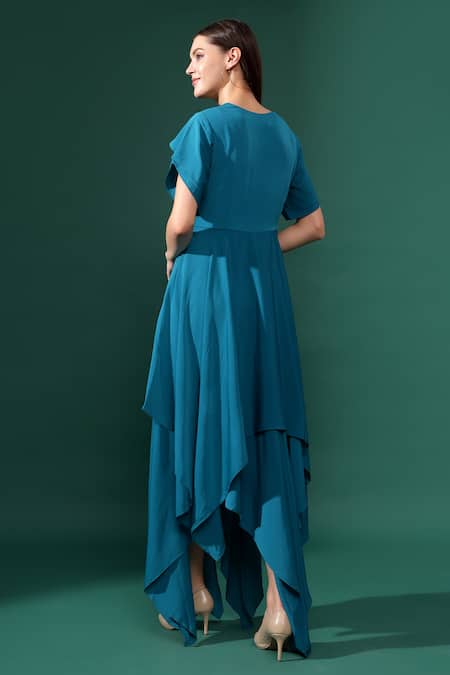 Aakaar Ruched Bodice Handkerchief Dress 