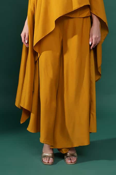 Aakaar Yellow Cotton, Silk Sequins One Shoulder Embellished Tunic With Flared Pant Online at Aza Fashions Aakaar_Yellow Cotton, Silk Sequins One Shoulder Embellished Tunic With Flared Pant _Online_at_Aza_Fashions
