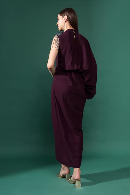 Aakaar Dangling Crystal Embellishment Draped Dress 