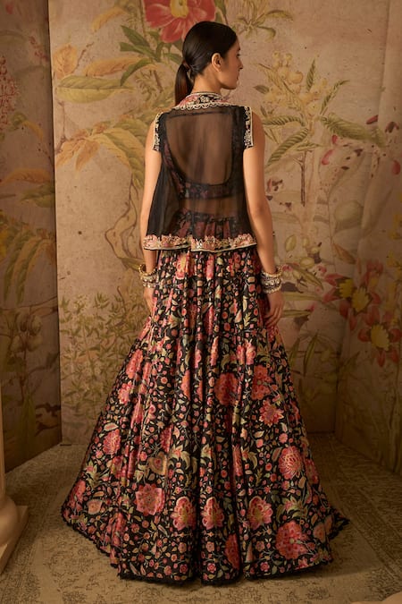 Shop Ridhi Mehra Black Razzle Applique Embroidered Jacket Lehenga Set at Aza Fashions Shop_Ridhi Mehra_Black Razzle Applique Embroidered Jacket Lehenga Set _at_Aza_Fashions