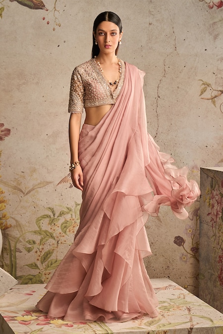 Ridhi Mehra Belle Ruffle Pre-Draped Saree With Embroidered Blouse 