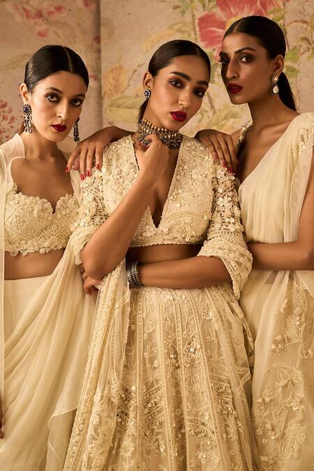 Buy Ridhi Mehra Ivory Lehenga And Dupatta Organza Embroidery Thread Stripe Bridal Set Online at Aza Fashions Buy_Ridhi Mehra_Ivory Lehenga And Dupatta Organza Embroidery Thread Stripe Bridal Set _Online_at_Aza_Fashions