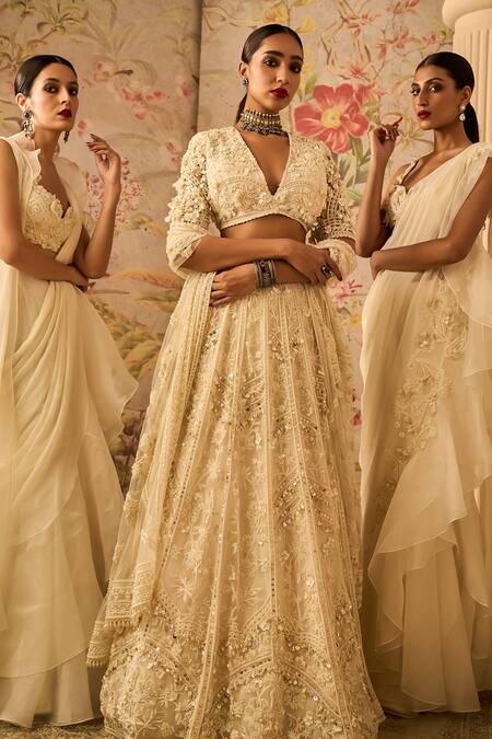 Buy Ridhi Mehra Ivory Saree Chiffon Embroidered 3d Flowers Dainty Pre-draped With Blouse Online at Aza Fashions Buy_Ridhi Mehra_Ivory Saree Chiffon Embroidered 3d Flowers Dainty Pre-draped With Blouse _Online_at_Aza_Fashions