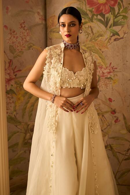 Buy Ridhi Mehra Ivory Organza Edgy Embroidered Jacket Sharara Set Online at Aza Fashions Buy_Ridhi Mehra_Ivory Organza Edgy Embroidered Jacket Sharara Set _Online_at_Aza_Fashions