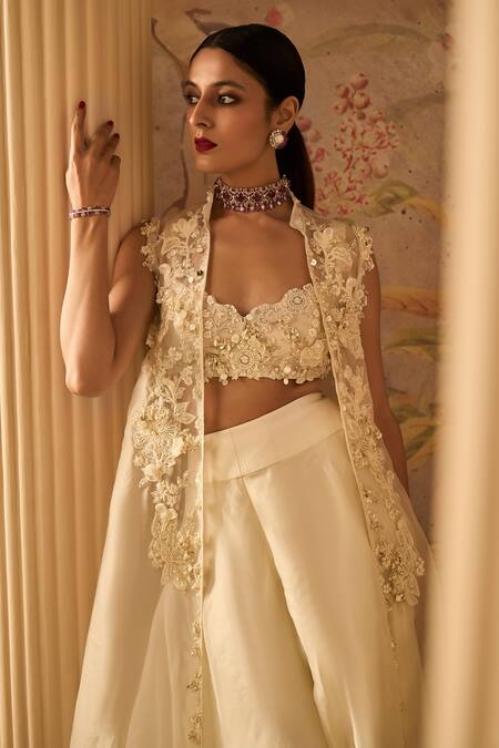 Shop Ridhi Mehra Ivory Organza Edgy Embroidered Jacket Sharara Set Online at Aza Fashions Shop_Ridhi Mehra_Ivory Organza Edgy Embroidered Jacket Sharara Set _Online_at_Aza_Fashions