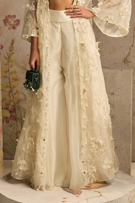 Ridhi Mehra_Ivory Organza Rhapsody Embroidered Jacket Sharara Set _Online_at_Aza_Fashions