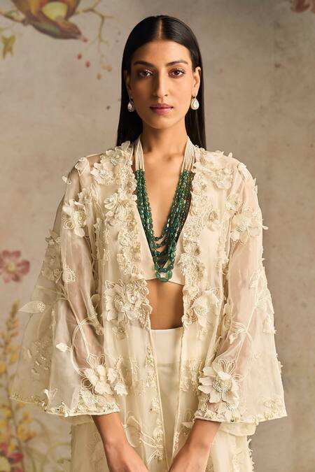 Buy_Ridhi Mehra_Ivory Organza Rhapsody Embroidered Jacket Sharara Set _Online_at_Aza_Fashions