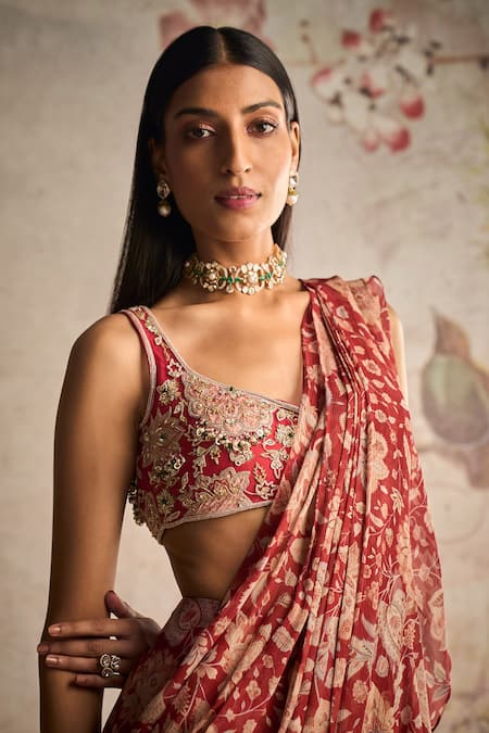 Ridhi Mehra Retro Printed Pre-Draped Saree With Blouse 