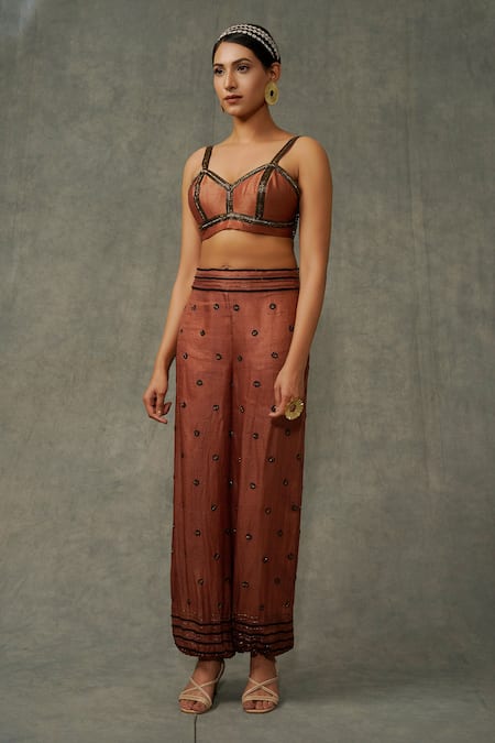 Abstract By Megha Jain Madaan Cotton Tissue Embellished Bralette 